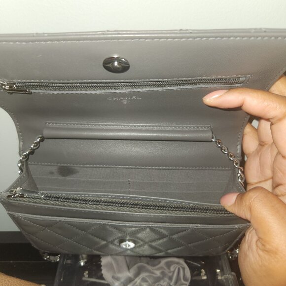 Chanel Caviar Quilted Boy Wallet On Chain WOC Grey - Picture 11 of 11